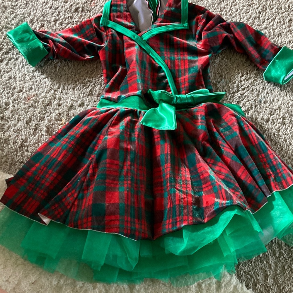 Festive Plaid Kids Costume with Green Accents